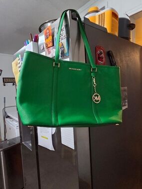 Michael Kors Emerald Green Saffiano Tote with Gold Charm